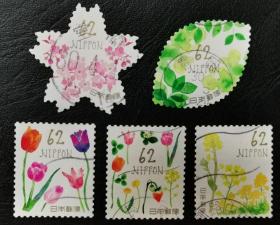 日本信销邮票2018年G186春季的问候 樱花异形花卉5全