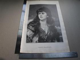【百元包邮】1895年木刻版画《那不勒斯女孩》（Neapolitanerin） 尺寸约41*28厘米（货号603091）