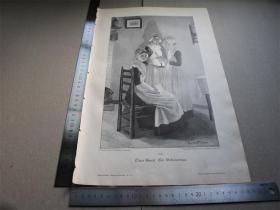 【百元包邮】1895年木刻版画《一个秘密，三个女人》Ein Geheimniss 尺寸约41*28厘米（货号603092）