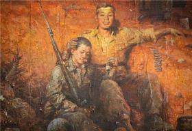 朝鲜功勋艺术家郑永华油画 两个人的战斗