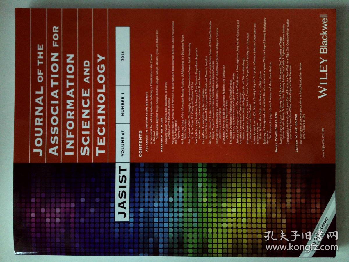 Journal of the Association for Information Science and Technology 1/2016信息科学与技术协会学术期刊