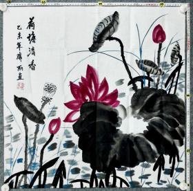 A447号国画荷花 荷塘清香 68×68cm 作者：焦瑞丽