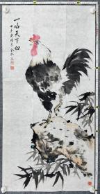 A504号国画鸡 雄鸡 一唱天下白 50×100cm 作者：郎金泉