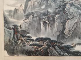 保真书画，中国美协会员李杰山水画一幅，原装裱镜心，尺寸69×133cm