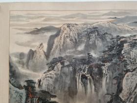 保真书画，中国美协会员李杰山水画一幅，原装裱镜心，尺寸69×133cm