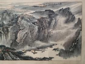 保真书画，中国美协会员李杰山水画一幅，原装裱镜心，尺寸69×133cm