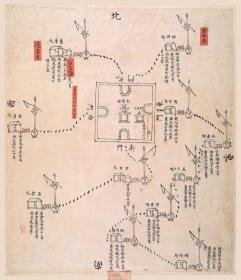 古地图1796-1820 处州镇标右营松阳汛塘图 清嘉庆年间。纸本大小55.38*64.16厘米。宣纸原色仿真。微喷