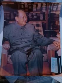 毛主席在书房，大幅彩色照片
