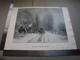 【百元包邮】1895年木刻版画《冬日雪天的黄昏》Abenddämmerung尺寸约41*28厘米（货号603113）