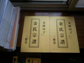 影印光绪丙子年古本【金世宗谱】三贤堂，16开本两册合售，扉页带第69世金复华手记等，实物拍照书影如一