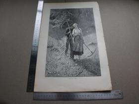 7【百元包邮】1895年木刻版画《五月里》（Im Mai） 尺寸约41*28厘米（货号603134）