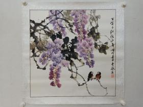 保真书画，画家李敏《万紫千红报平安》花鸟画一幅，纸本镜心，尺寸68×67cm