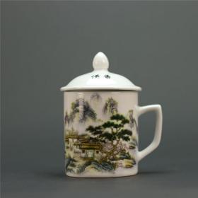景德镇粉彩山水中式茶杯 古董古玩 瓷器收藏摆件婚庆书房礼品艺术