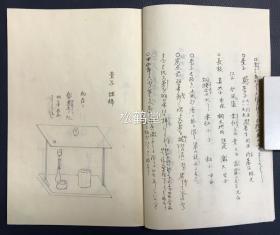 《成本花月集》1套元亨利贞4册4卷全，日本老旧茶道写抄本，平安左右庵荡斋生校订，明治43年，1910年自心庵永东写抄，内容涉及茶道中的待客，水屋，点前，棚物，台子，风炉，茶袋，茶壶，香合，木炭等事，并含极大量茶道相关手绘图，如含有水屋位置之图，抱清棚图，木炭图等，写抄精美，版面优美，并含批注浮签等，整体品美，极罕见优美茶道古抄本。