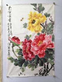 【文星阁珍藏】安徽画家胡得业牡丹花保真68X45