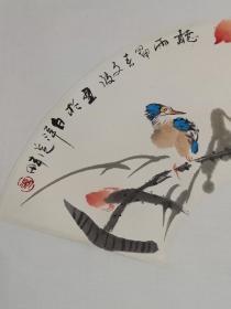 保真书画，作家张文波书画双挖一幅（书法尺寸63×63cm，扇面画尺寸21×67cm），原装裱镜心。