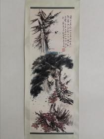 保真书画，陕西花鸟画研究会常务副会长，秘书长李庚年《潘天寿画意》国画一幅，原装裱镜心，尺寸118×41cm