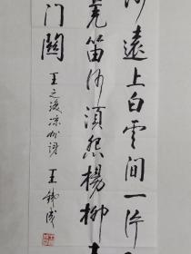 保真书画，我国老一辈著名表演艺术家，饰演周恩来总理第一人，王铁成先生诗词书法一幅，尺寸108.5×32cm。