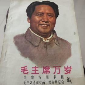 毛主席万岁 内蒙古图书馆 毛主席诗词绘画、像章展览会编1969年4月 珍稀