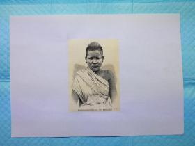 十九世纪末期-摄影木刻画《泰国女孩Ein siamesisches Mädchen .》画页12.5* 8.8厘米，后背纸21*29.7厘米，出自1895年德文古籍