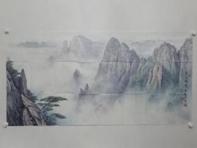 保真书画，郭雅玉四尺整张精美山水画《黄山云晓》一幅。 郭雅玉，1959年生于北京，中国山水画研究院画家。擅长风景山水画，作品追求借景写情，融主客观和情景于一体，力求写实主义和浪漫主义的结合，受到国内外机构和收藏家的广泛关注。郭雅玉以其对艺术的真诚，执着追求创新，勇于突破传统程式，在思想和艺术上都走出了一条成功的足以启人心智的艺术之路。