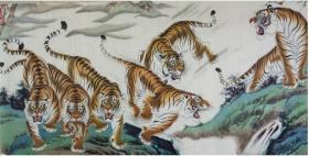 郑强国画，20米长卷百虎图，中国画工笔，百只老虎，生龙活虎，百虎集福。