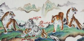 郑强国画，20米长卷百虎图，中国画工笔，百只老虎，生龙活虎，百虎集福。