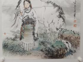 保真书画，河北画院院长，河北美术家协会副主席，著名画家南恽笙人物画《甘泉》一幅。