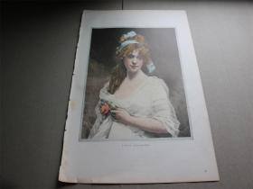 7【百元包邮】1895年套色木刻版画《初次绽放的花朵》（In der ersten Blüthe）尺寸约41*28厘米（货号603147）
