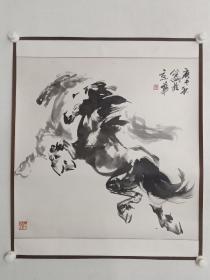 保真书画，北京湖社画会孙继刚《双骏图》一幅，原装裱镜心，尺寸66×66.5cm