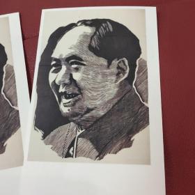 毛泽东木刻版画画像画片 背面空白 95ⅹ145毫米明信片大小 3片同出。