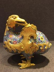 清中期乾隆铜鎏金景泰蓝掐丝珐琅鸳鸯薰炉一件珍品收藏