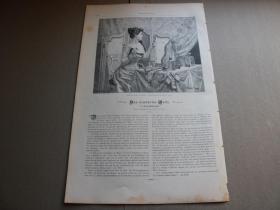 7【百元包邮】1895年木刻版画《舞会之前的准备》（ballvorbereitungen im boudoir）尺寸约41*28厘米（货号603164）