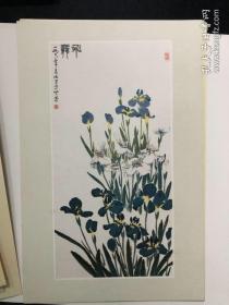 法文版活页装美术 画片《PEINTURES DE STYLE NATIONAL》存11张（全套12张）《中国国画家作品》有齐白石、徐悲鸿、吴作人、刘海粟、李可染、李苦禅、黄永玉、肖淑芳、唐云、程十发、许麟芦。缺一张是于希宁的作品。