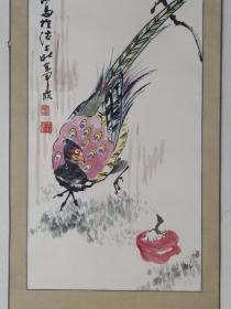 保真书画，天津名家邴玉林花鸟画一幅，纸本镜心，尺寸91.5×32cm