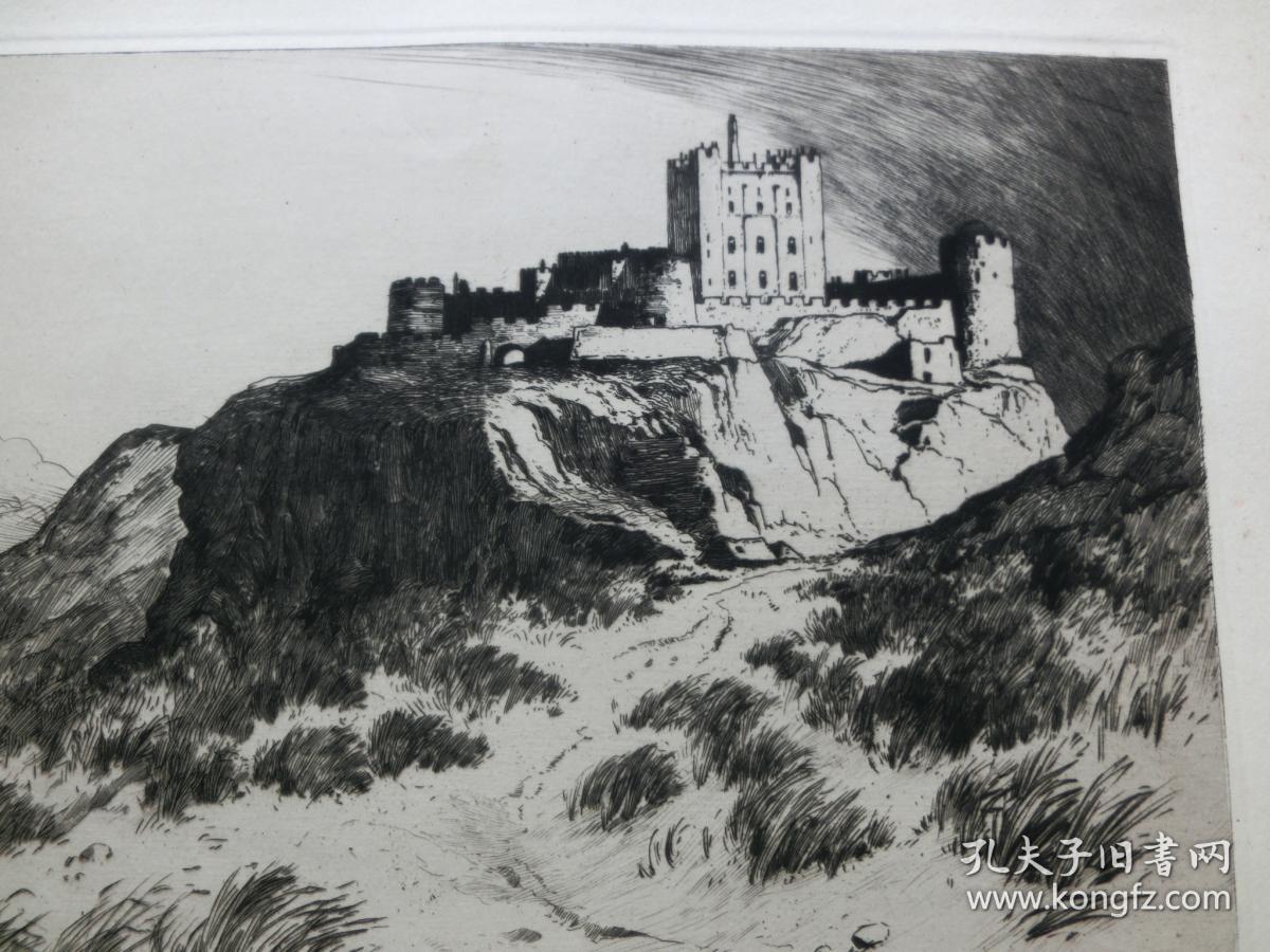 【百元包邮】原创版画《巴姆伯格城堡》（BAMBOROUGH CASTLE）1909年 蚀刻版画  源自艺术日志 纸张尺寸约32×23厘米（货号AJ0861）