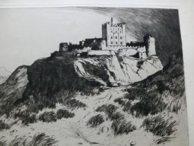 【百元包邮】原创版画《巴姆伯格城堡》（BAMBOROUGH CASTLE）1909年 蚀刻版画  源自艺术日志 纸张尺寸约32×23厘米（货号AJ0861）