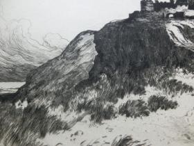 【百元包邮】原创版画《巴姆伯格城堡》（BAMBOROUGH CASTLE）1909年 蚀刻版画  源自艺术日志 纸张尺寸约32×23厘米（货号AJ0861）