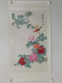 保真书画，孔昭华精美国画《富贵牡丹》一幅，原装裱镜心，尺寸81.5×46cm