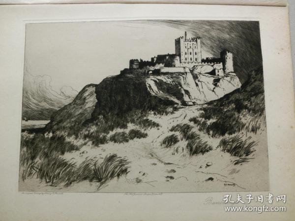 【百元包邮】原创版画《巴姆伯格城堡》（BAMBOROUGH CASTLE）1909年 蚀刻版画  源自艺术日志 纸张尺寸约32×23厘米（货号AJ0861）