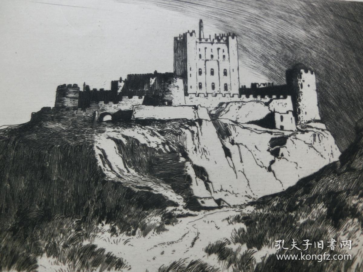 【百元包邮】原创版画《巴姆伯格城堡》（BAMBOROUGH CASTLE）1909年 蚀刻版画  源自艺术日志 纸张尺寸约32×23厘米（货号AJ0861）