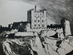 【百元包邮】原创版画《巴姆伯格城堡》（BAMBOROUGH CASTLE）1909年 蚀刻版画  源自艺术日志 纸张尺寸约32×23厘米（货号AJ0861）