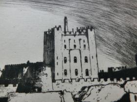 【百元包邮】原创版画《巴姆伯格城堡》（BAMBOROUGH CASTLE）1909年 蚀刻版画  源自艺术日志 纸张尺寸约32×23厘米（货号AJ0861）
