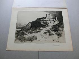【百元包邮】原创版画《巴姆伯格城堡》（BAMBOROUGH CASTLE）1909年 蚀刻版画  源自艺术日志 纸张尺寸约32×23厘米（货号AJ0861）