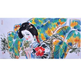 林墉国画字画写意花鸟人物画四尺横幅芭蕉仕女画