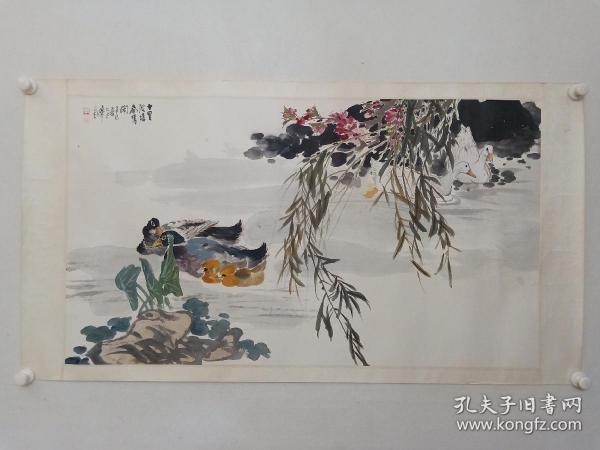 保真书画，李延年精美花鸟画一幅，原装裱镜心，尺寸62×109cm