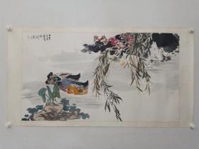 保真书画，李延年精美花鸟画一幅，原装裱镜心，尺寸62×109cm