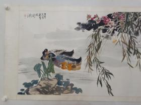 保真书画，李延年精美花鸟画一幅，原装裱镜心，尺寸62×109cm