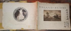 1921年版大8开芬兰原版画册 FINLAND SUOMI    [索米风景册]       民国毛笔题记