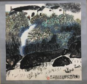 万岭 原装裱花鸟精品四幅  中国手指画研究协会理事